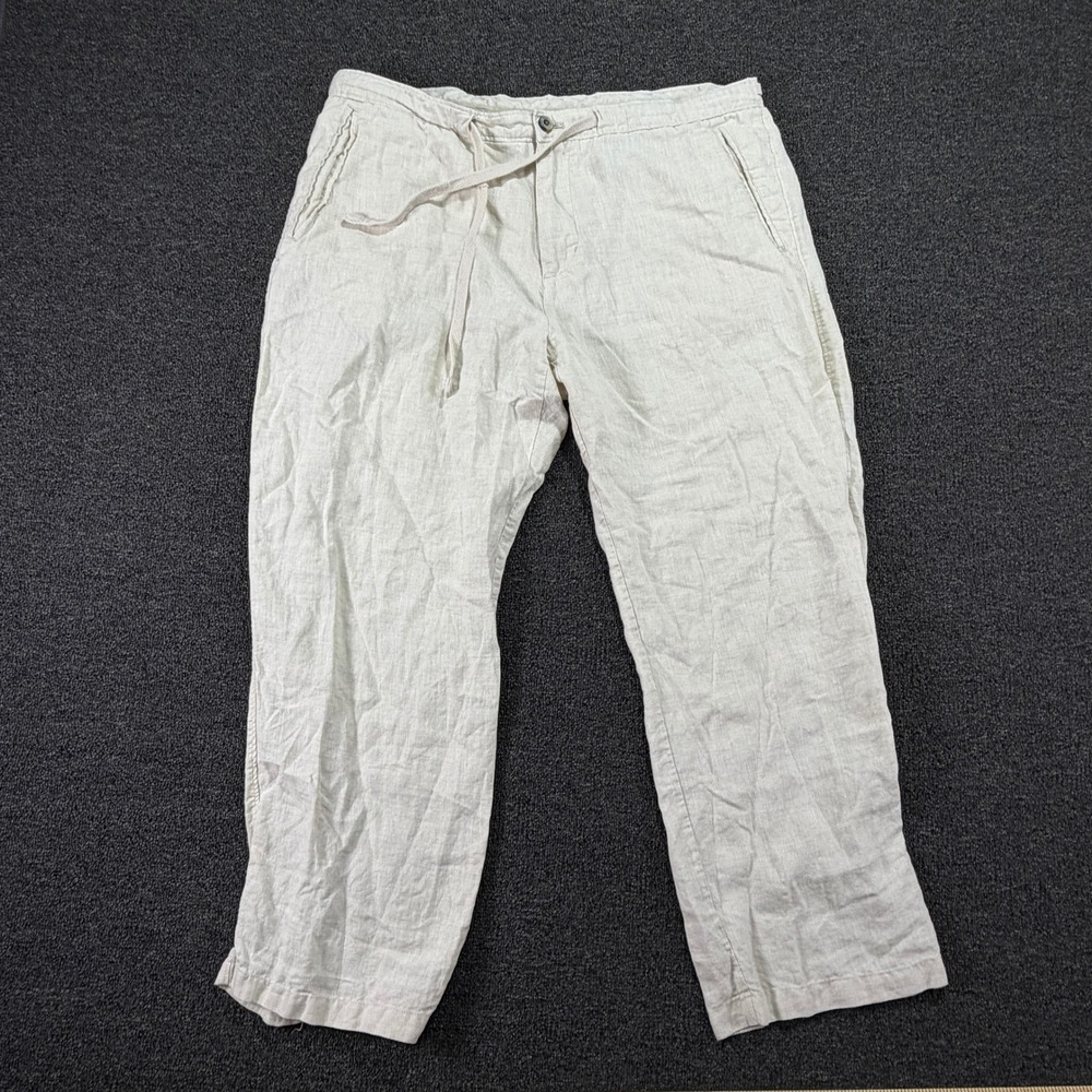 Tasso Elba Linen Pants Mens 38x30 Island Beige Relaxed Drawstring EUC